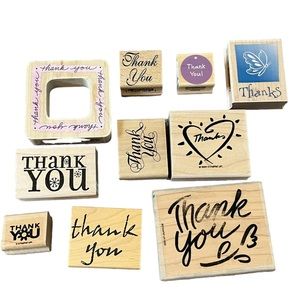 Lot of 10 thank you rubber stamps. Most of the stamps are brand new.
